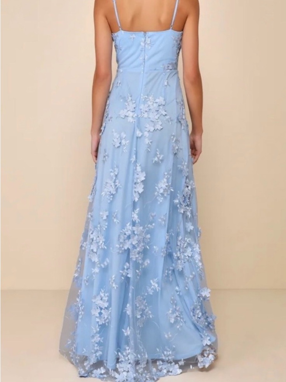 Lulu's Sky Blue Floral 3D Appliqué Maxi Dress - Picture 3 of 6